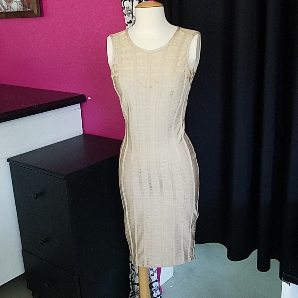 Sexy gold tone layered spandex dress